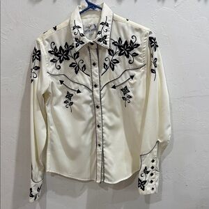 Panhandle Slim Cream Shirt with Black Embroidery